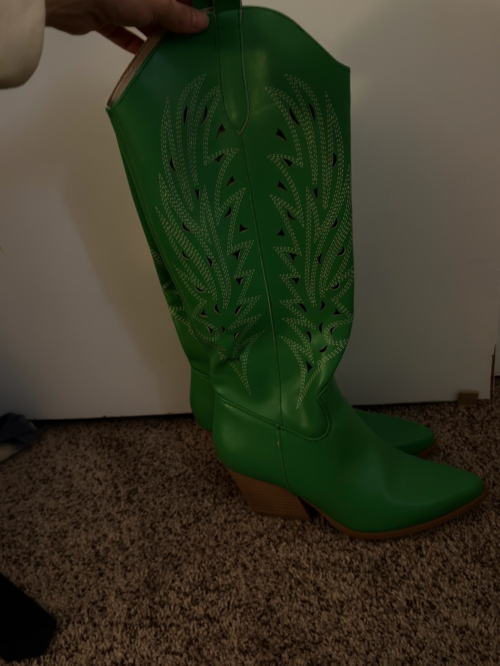 Nasty Gal Green Western Knee-High Heeled Boots